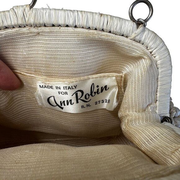 Vintage Italian Beaded Raffia Clutch Bag Cream Straw Purse - Picture 7 of 7